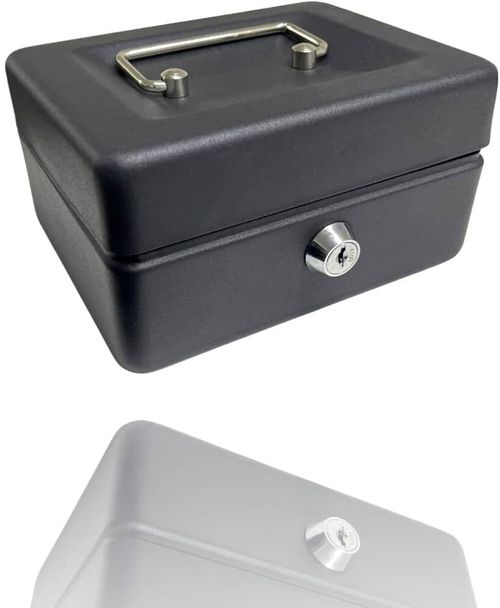 MONEY BOX TIN 6" STEEL METAL CASH SAFE SECURITY PETTY TIN WITH LOCK 2 KEYS BLACK — image 1