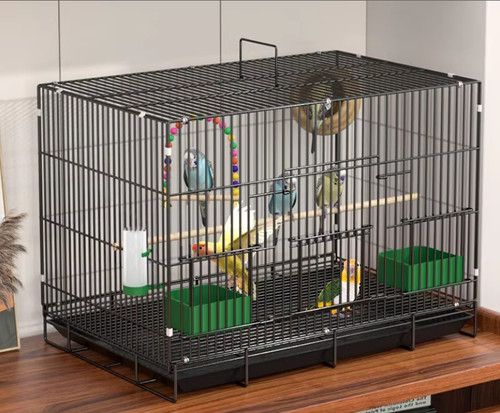 Foldable Metal Bird Parrot Pet Breeding Cage with Nest, Swing, Perch etc. Black
