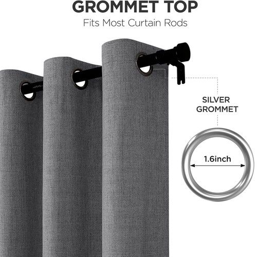Linen Curtains Blackout Eyelet Ring Top Thick Thermal Ready Made Pair Tie Backs