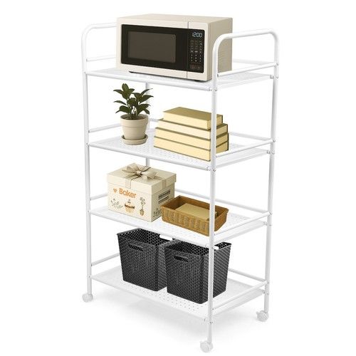Large Beauty Trolley Cart 4 Shelves Salon Spa Storage Trolley on Wheels White
