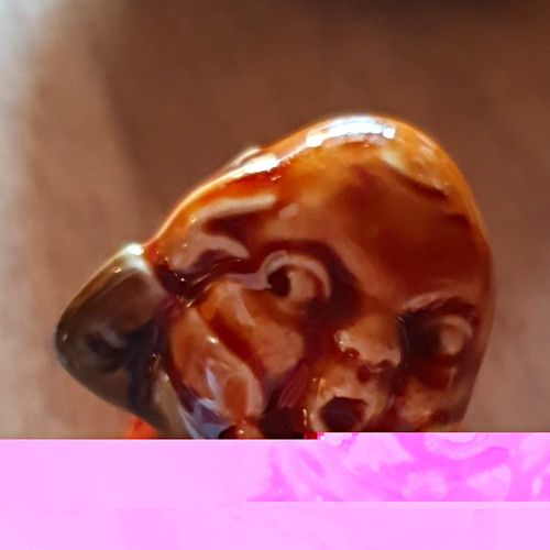 Brown Glossy Glazed Ceramic Dog Head Decorative Figurine, Animals Theme
