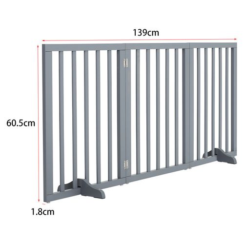 3 Panels Foldable Pet Gate Play Pen Wooden Divider Fences Barrier Doorway Grey — image 7