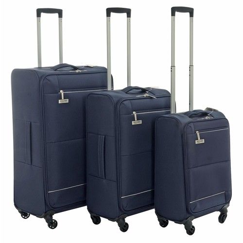 Suitcase Lightweight Luggage Spinner 4 Wheel Soft Shell Blue Navy Cabin Med LG