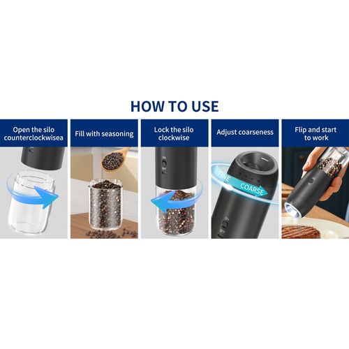 2Pack Gravity Electric Salt & Pepper Grinder Adjustable Pepper Coarseness w/ USB — image 9