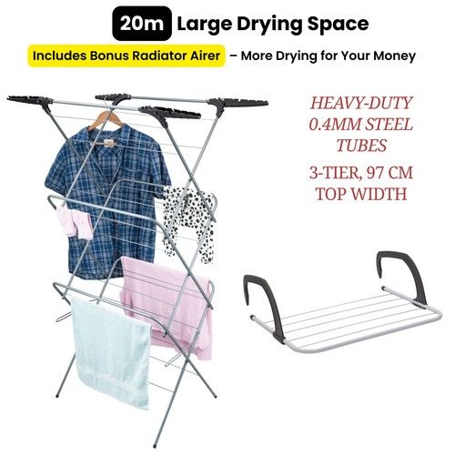 3 Tier Clothes Airer Indoor Heavy Duty Drying Dryer Rack Horse Maiden Stand 20M