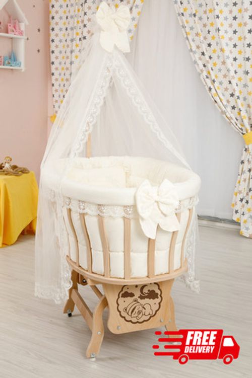 Natural Bamboo Wooden Baby Moses, Basket Crib with Deluxe Cotton Mattress