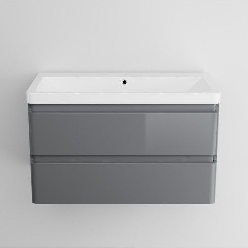 Bathroom Cabinet Vanity Unit Sink Basin Storage Drawer Wall Hung Grey 800mm