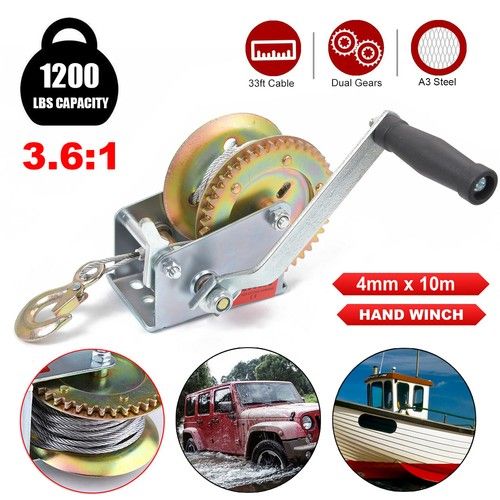 1200lbs Manual Boat Marine Trailer Caravan Hand Powered Winch + 10M Wire Cable