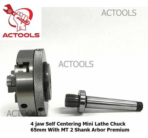 New Mini Lathe Chuck 65mm With MT 2 Shank Arbor 4 jaw Self Centering UK ACTOOLS