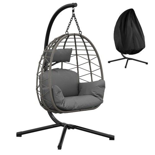 Rattan Swing Egg Chair Garden Hanging Indoor Outdoor Patio Hammock with Cushion