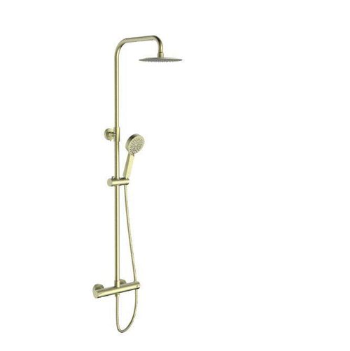 Brushed Brass Round Thermostatic Shower Rigid Riser Mixer Valve — image 2