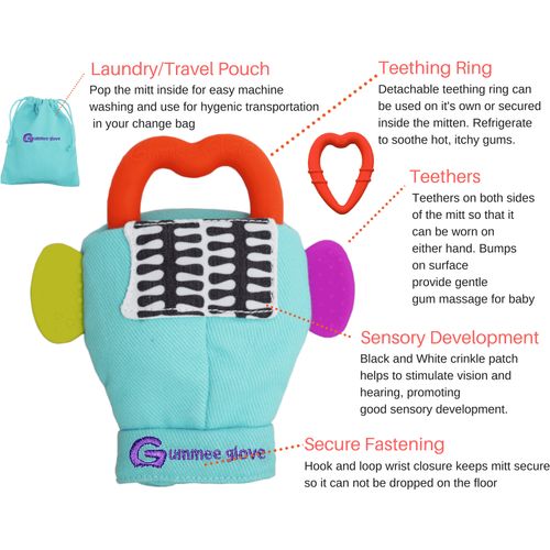 Gummee Glove Teething Mitten Turquoise 3-6 Month Teether Baby Hand Protection — image 5