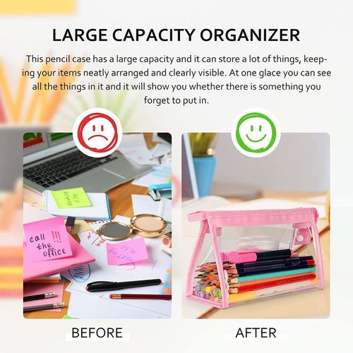 Clear Plastic Pencil Case Large Capacity Exam Big Cosmetics School College x2 — image 10