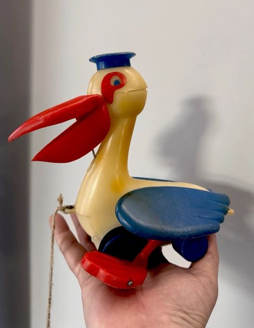 Vintage USSR Pull Toy Pelican Soviet Plastic Action Toy — image 10