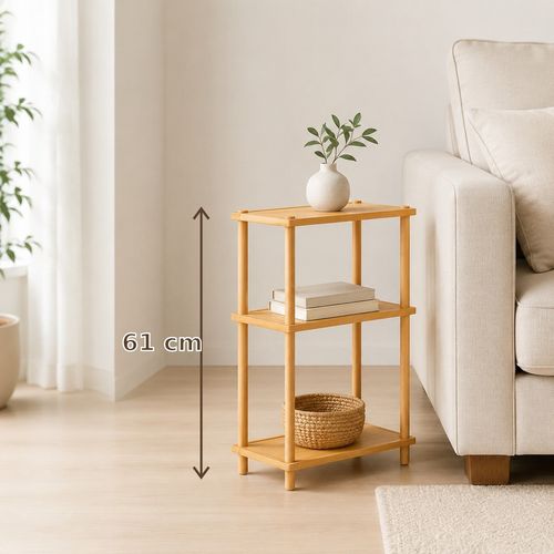Narrow Nordic Bamboo Side Table 3 Open Storage Tiers Bedside Nightstand Stable E — image 3