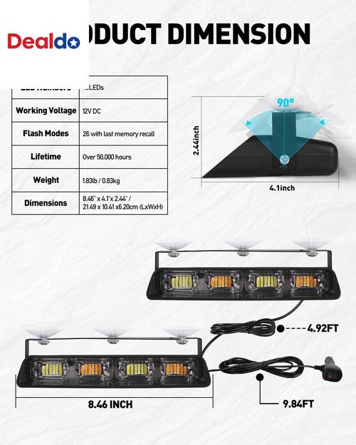48 LED Emergency Dash Strobe Lights Amber White Warning Light Bar 12V — image 7