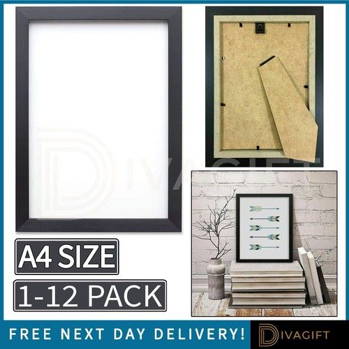 A4 BLACK PICTURE FRAME OAK WOOD PHOTO POSTER FRAME CERTIFICATE HANGING 1-12 PACK