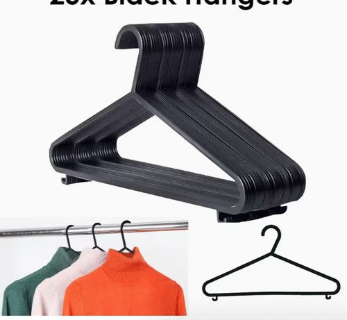 10x Black Plastic Clothes Hangers Adult Heavy Duty Coat Trouser Bar Space Saving