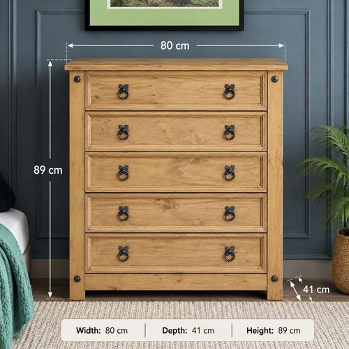 Corona Chest of Drawers Pine 5 Drawer Solid Pine Mexican Wax — image 2