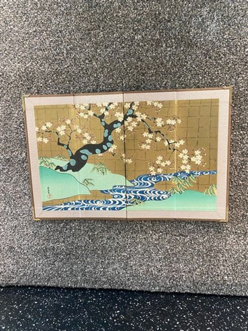 Vintage Japanese Byobu Miniature Screen Ogata Korin White Plum Blossom Art