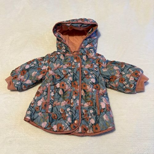 NEXT Girls Floral Quilted Hooded Padded Full Zip Puffer Jacket 3-6 Months — image 1