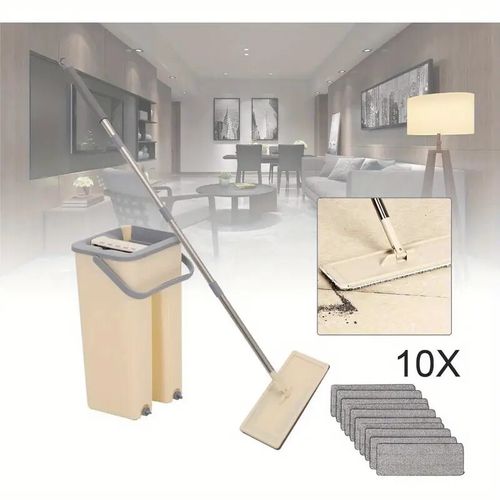10 PacK 360° Flat Mop and Bucket Set Mop Dry Squeeze & Multi-Functional Wash — image 1