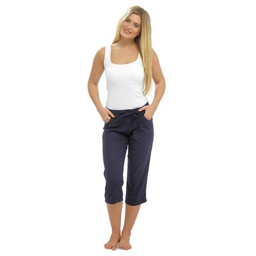 LADIES WOMEN LINEN 3 QUARTER PANTS CROPPED TROUSER 3/4 RELAXED FIT SUMMER SHORTS