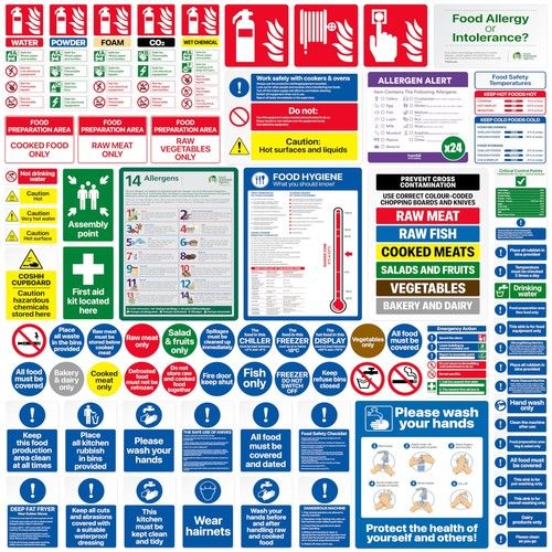 78 Pcs Complete Kitchen Safety Signs Set - Food Hygiene & Allergen Stickers 