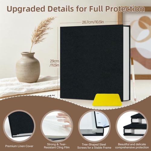 Black Linen Self Adhesive Photo Album 40 Pages 29x26.7cm Scrapbook for 6x4 5x7 — image 3