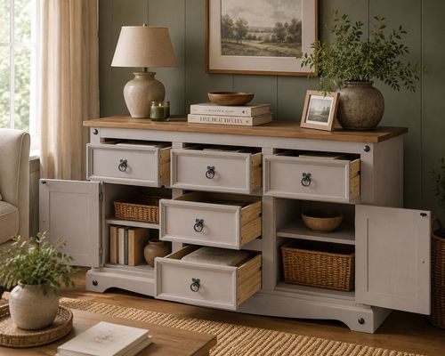 Corona Sideboard Grey 2 Door 5 Drawer Large - Mexican Solid Pine — image 3