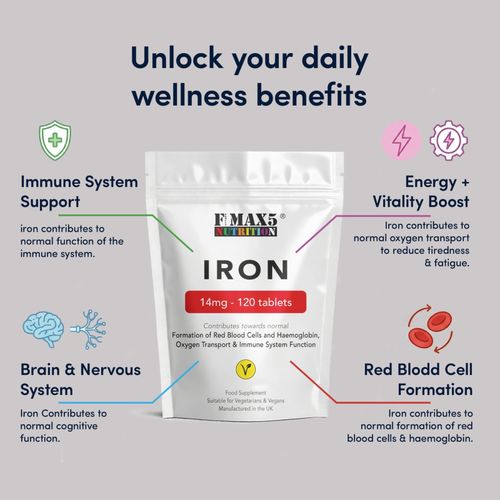 IRON 14mg - 120 vegan tablets, High Strength Energy Pregnancy Anaemic Supplement — image 5