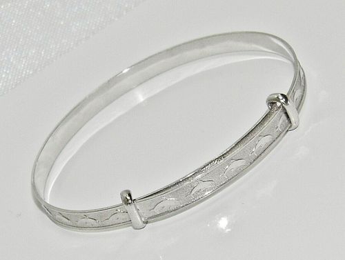 Sterling Silver Expanding Baby Bangle - DOLPHIN PATTERN -  NEW - Gift Boxed — image 5