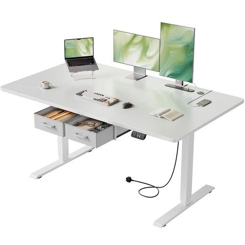 Electric Standing Desk with 2 Drawers, Sit Stand Up Desk with Outlets,Black