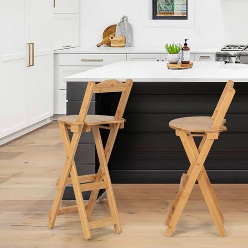 Bar Stool Foldable Bamboo Kitchen Stool with Back Support Bar Chair Portable — image 9
