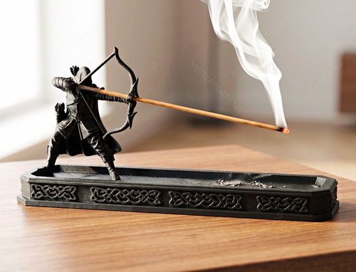 Archer Figurine Incense Stick Holder Burner Ash Catcher Tray Black