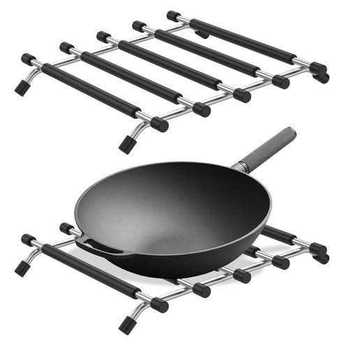 2PCS Kitchen Trivet Worktop Saver Hot Pot Pan Stand Rack Stainless Steel
