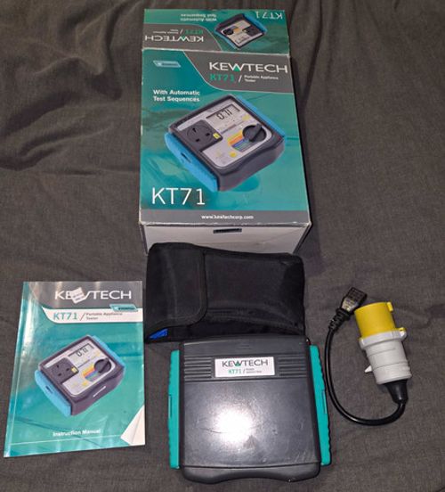 Kewtech KT71 PAT Tester with Case, Leads/Adaptors, Manual & Box