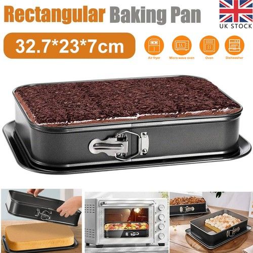 32.7 X 23cm Cake Tin Square Non Stick Spring Form Baking Bake Tray Bakeware UK
