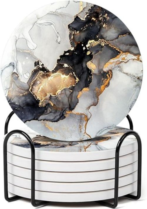 Drink Coasters Set of 6 Marble Ceramic Cup Coasters Table Mats Home Gift UK