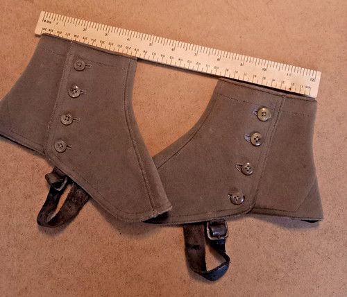 Vintage Saville Row Fabric Spats Brown Tan 4 Button Spats, Leather Buckle Straps