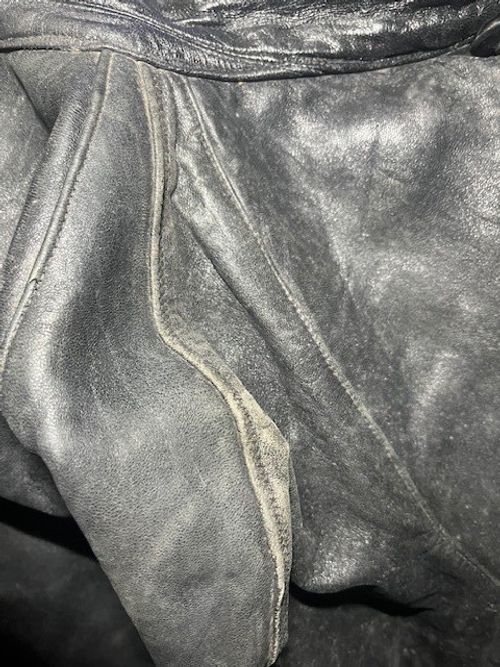 60'S Leather Biker Coat Jacket Double Breasted Italian Ex Govt Wool Lined Black — image 4