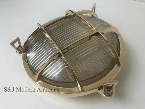 Industrial Bulkhead Light Wall Ceiling Solid Brass Gold Marine Round Nautical  — image 1