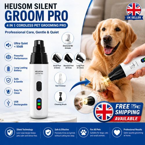 Silent Dog Nail Grinder Trimmer Electric Pet Clipper Smooth Safe Grooming UK