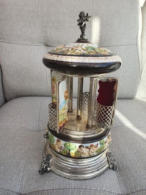Vintage Capodimonte Italian Musical Lipstick Cigarette Carousel Music Box - Good