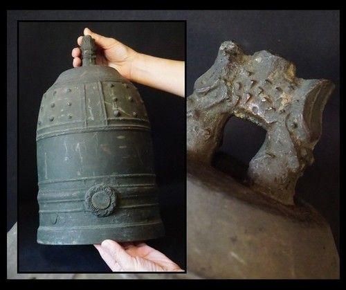 Japanese Antique Bronze Temple Bell Bonsho H35cm 7.7kg Buddhist Bell