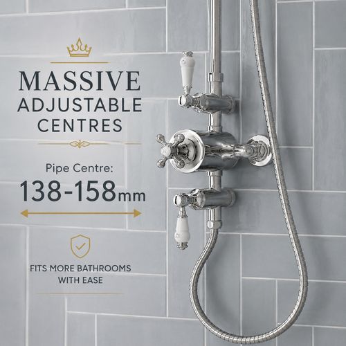 Traditional Thermostatic Rigid Riser Shower Chrome Fixed Head & Handset — image 5