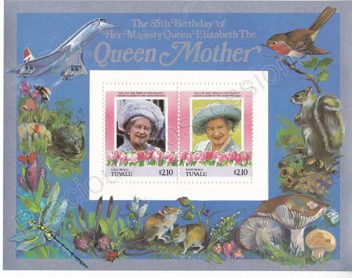 TUVALU NANUMAGA MNH MINT STAMP SHEET 1985 85TH BIRTHDAY QUEEN MOTHER $2.10