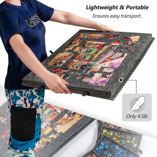 1000pcs Tilting Puzzle Board with 2-in-1 Stand & Cover Felt Mat 6 Sorting Drawer — image 3