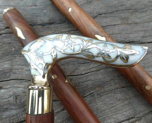 Antique Brass Victorian Head Handle Vintage Style Wooden Walking Stick Cane Gift