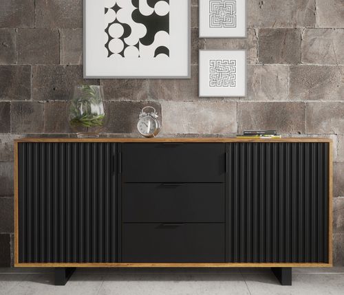 Sideboard TV Unit Cabinet Storage Modern Slatted Doors Drawers Sleek 140cm — image 2